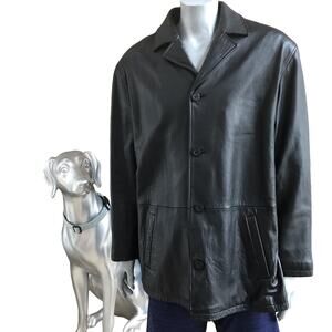 U.S. Polo Assoc. Leather Co Button Down Quilted Lined Black Jacket Men's Size XL